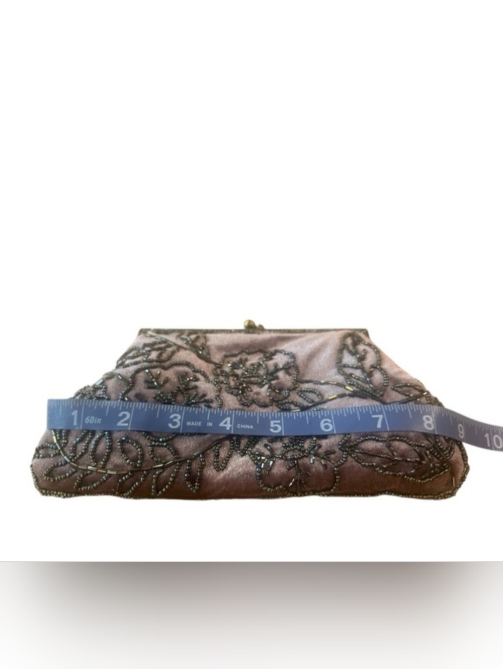Vintage Embellished Floral Frame Clutch (Taupe/Light Lavender) - Picture 3 of 7